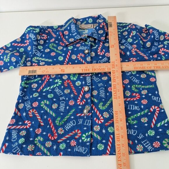 Vintage Christmas Jacket Womens Petite Size Medium Blue Candy Cane Peppermint - Picture 10 of 12